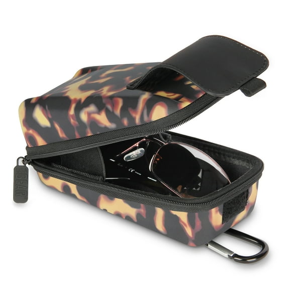 USA GEAR Hard Shell Glasses Case - Rugged Hard Case with Belt Loop & Carabiner - Tortoise Shell