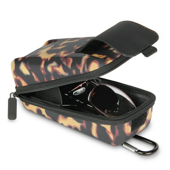 USA GEAR Hard Shell Glasses Case - Rugged Hard Case with Belt Loop & Carabiner - Tortoise Shell