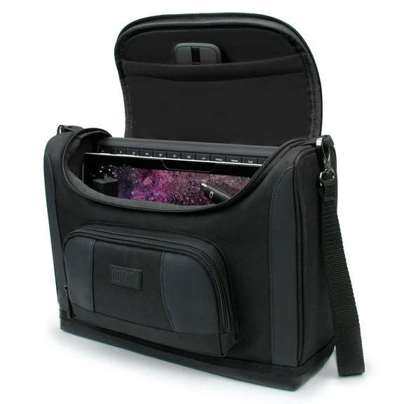USA GEAR Small Messenger Bag Compatible with Microsoft Surface Pro 9, Charger, Mouse (Black)