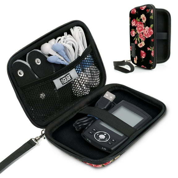 USA GEAR Small Nylon Travel Case for TENS Unit Muscle Stimulator, Scratch Resistant Interior, Floral