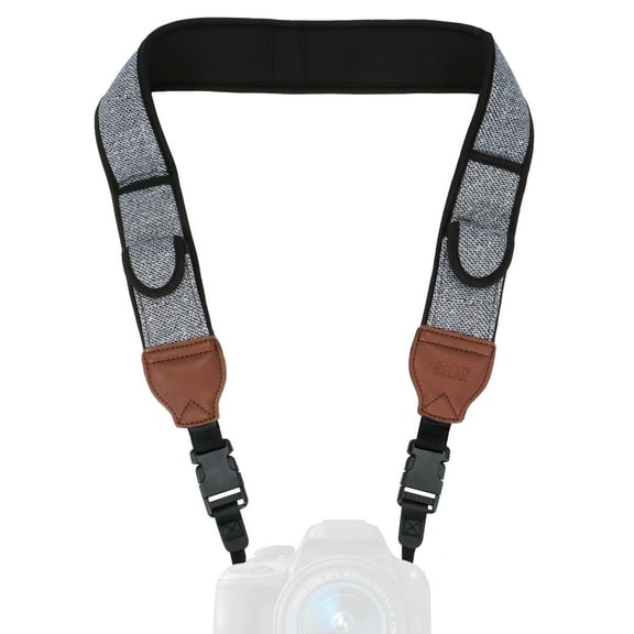 USA GEAR TrueSHOT Camera Neck Strap - Compatible with Canon, Nikon, Sony, More (Grey Woven Pattern)