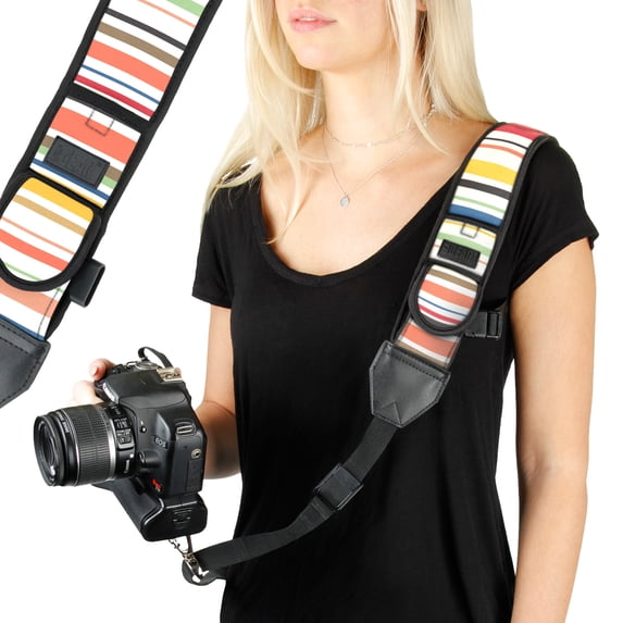 USA GEAR TrueSHOT Rapid Fire Camera Neck Strap Sling, Striped