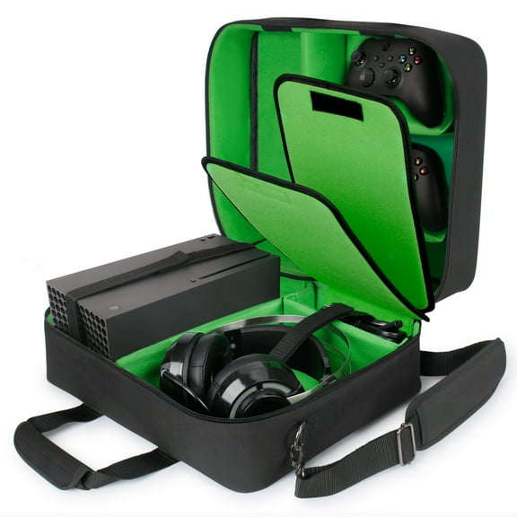 USA GEAR Xbox Series X Case Compatible with Xbox Series Controller, Customizable Interior (Green)