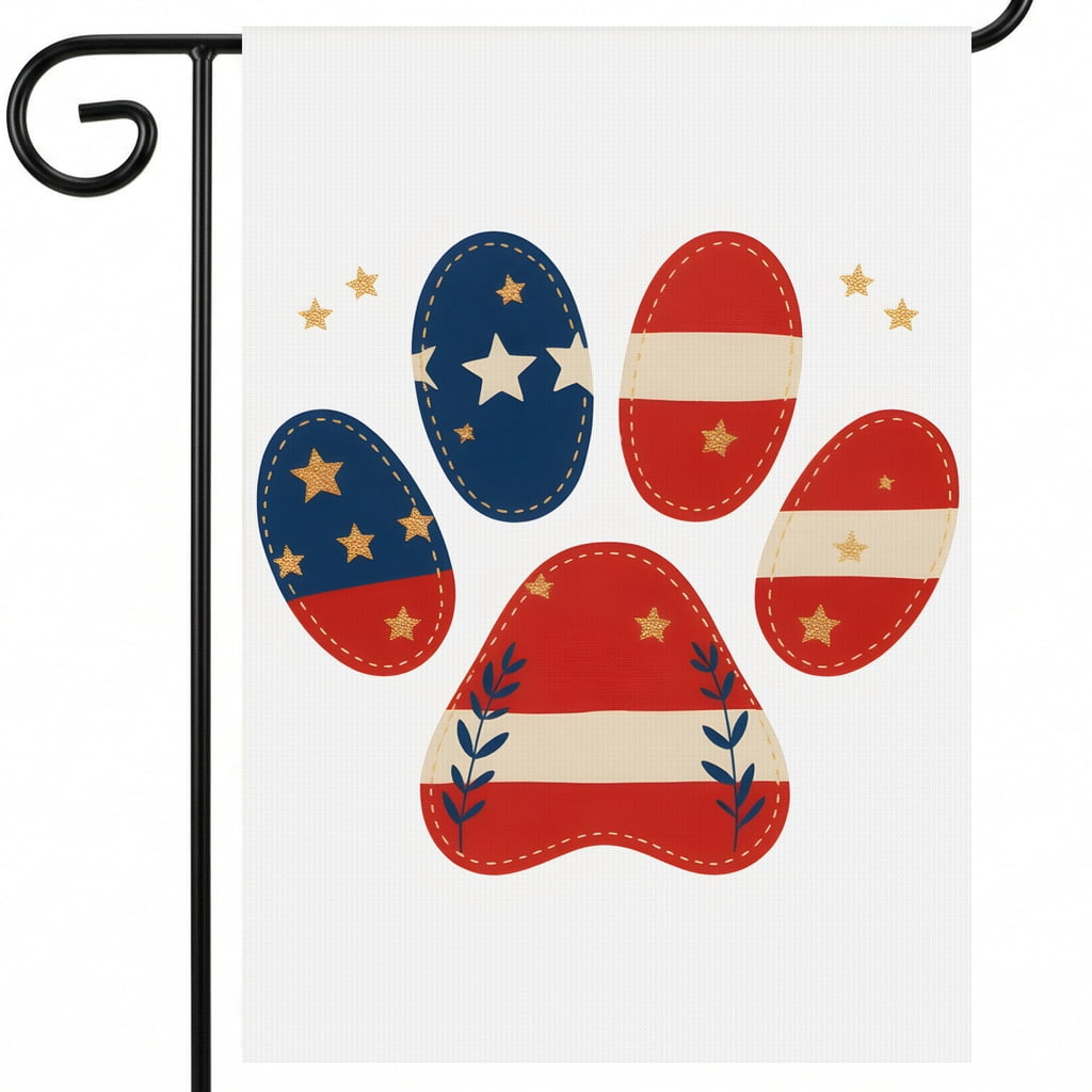 USA Garden Flag 28x40 Patriotic House Flag for Outdoor Decor with Red White Blue Paw Print Stars Stripes