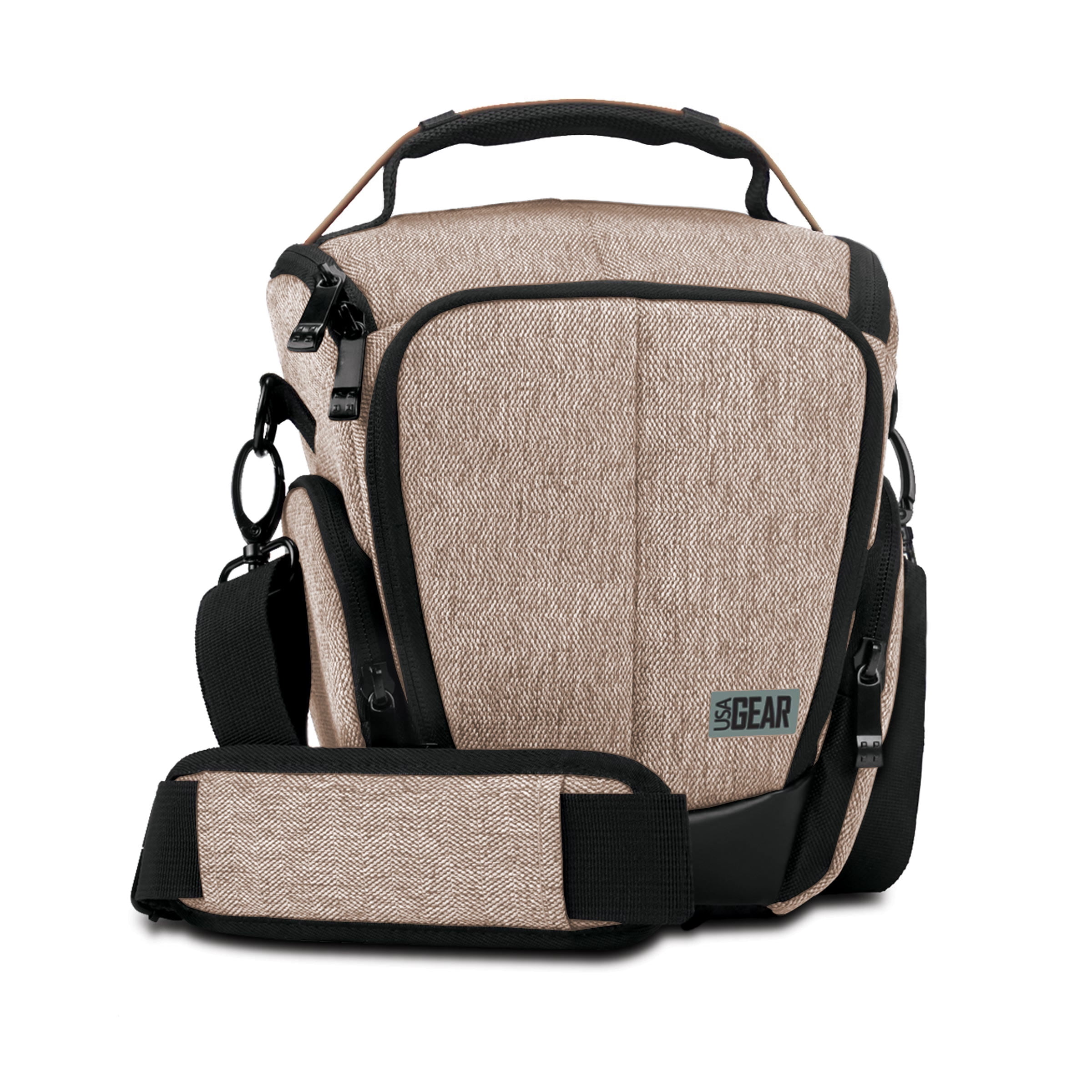 USA Gear Camera Case for Digital SLR (Brown) w/ Soft Cushioned Interior, Zippered Accessory Pockets, Adjustable Carry Strap
