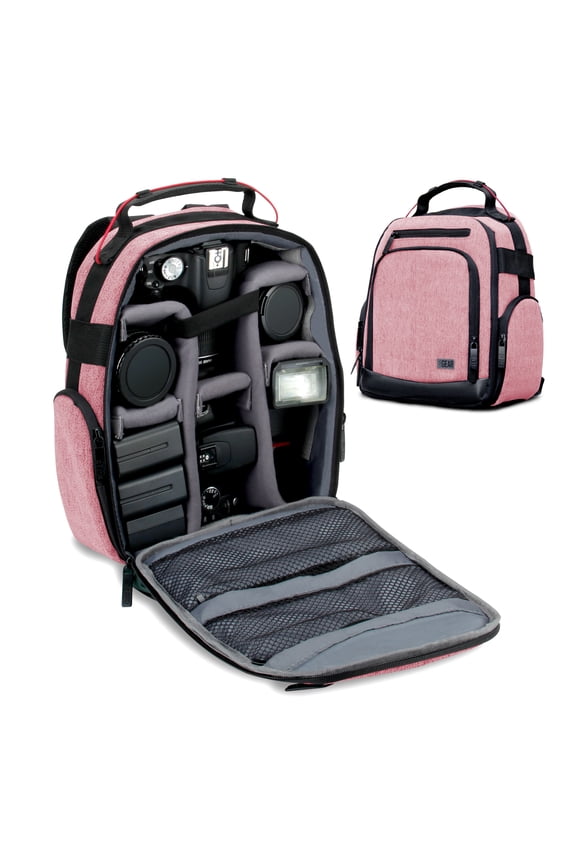 Digital Camera Backpack (Red) with Customizable Accessory Dividers, Weather Resistant Bottom, Comfortable Back Support