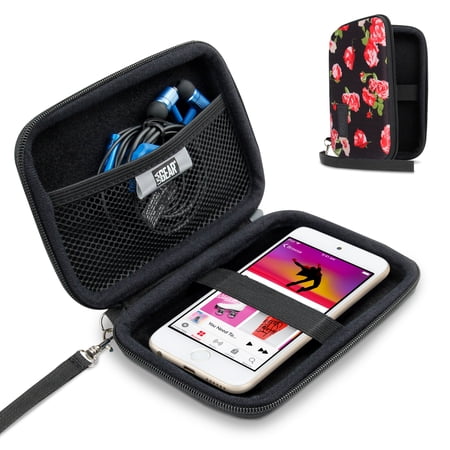 USA Gear Mp3 Player Case Compatible with Apple iPod Touch, Wrist Strap, Hard Shell (Floral)