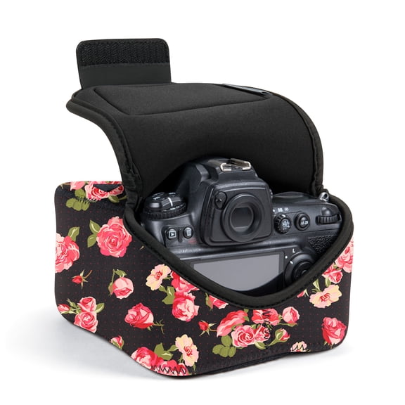 USA Gear Neoprene Camera Sleeve (Large) for Mid-Size SLRs with Zipper Pocket & Belt Loop (Floral)