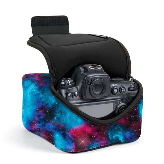 USA Gear Neoprene Camera Sleeve (Large) for Mid-Size SLRs with Zipper Pocket & Belt Loop (Galaxy)