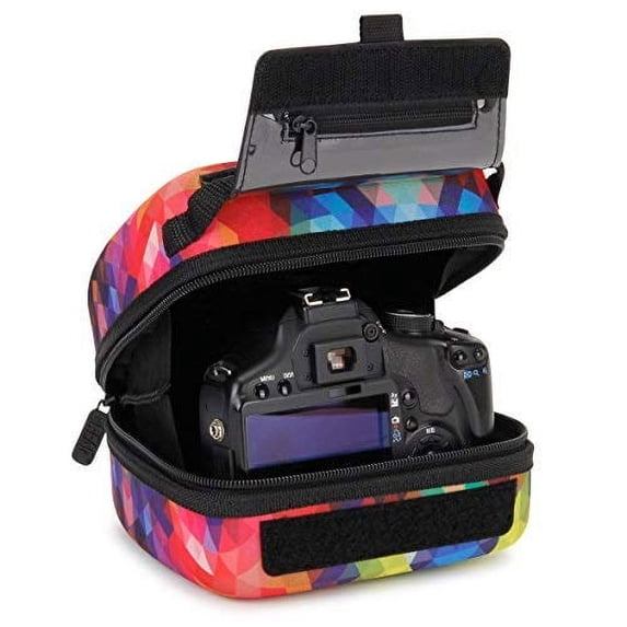 USA Gear Quick Access DSLR Hard Shell Camera Case (Geometric) w/ Molded EVA Protection, Padded Interior, Holster Belt Loop and Rubber Coated Handle - Works W/ Nikon, Canon, Pentax, Olympus and More