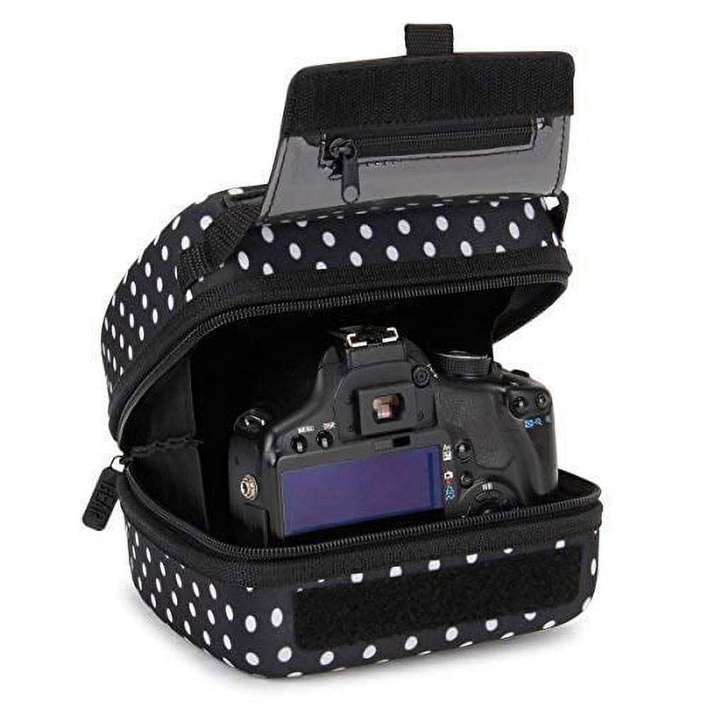 USA Gear Quick Access DSLR Hard Shell Camera Case (Polka Dot) w/ Molded