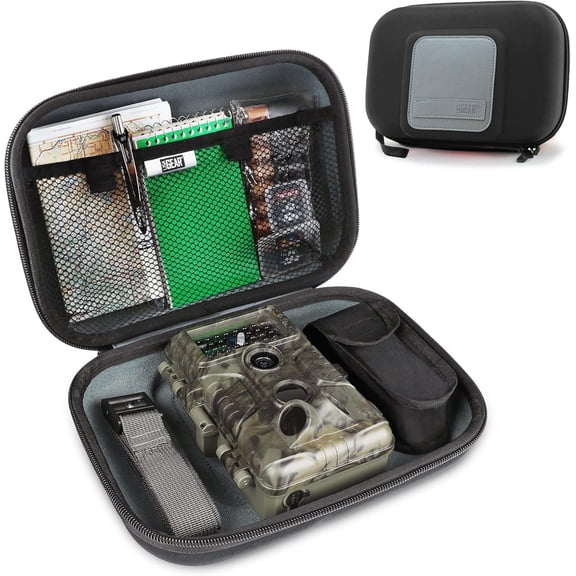 USA Gear Trail Camera Case - Hard Shell Case for Trail Cameras Compatible with GardePro A3, Moultrie, Bushnell, and More - Hunting Accessories, Water Resistant Exterior - Black