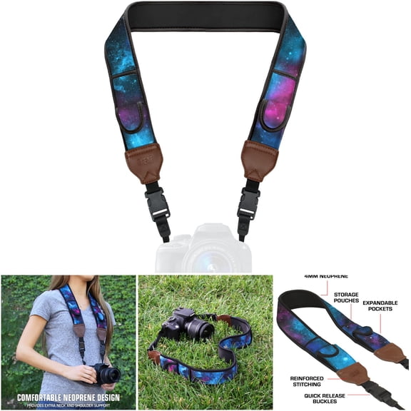 USA Gear TrueSHOT Camera Strap Neoprene - Padded Neck Strap with Quick Release Buckles, Galaxy Color, Compatible with Canon, Nikon, Sony