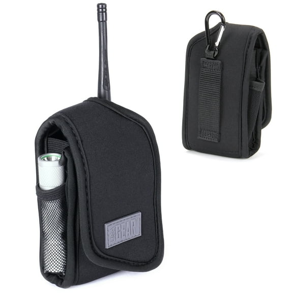 USA Gear Walkie Talker Radio Holder with Belt Loop, Carabiner Clip, Elastic Neoprene, Black