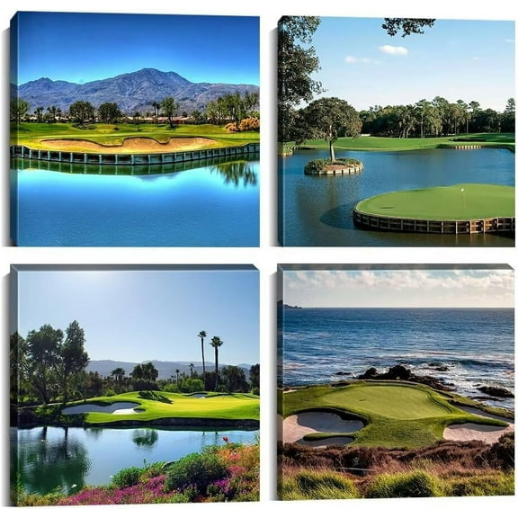 USA Golf Course Wall Art Golf Pictures Canvas Prints Golf Course Wall Decor for Living Room Bedroom Bathroom Home Decorations Painting Framed Artwork Ready to Hang (12''''W x 12''''H x 4)