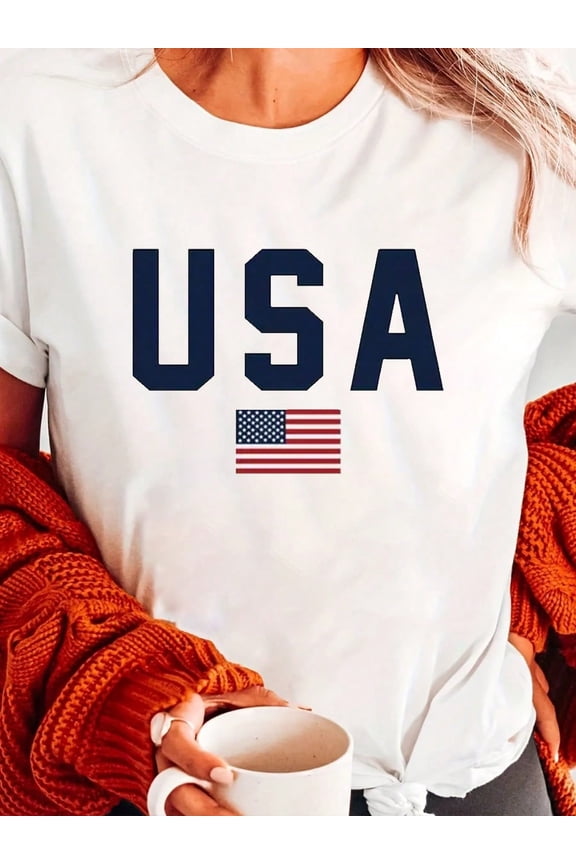 USA Graphic T-Shirt Women Summer Fashion Short Sleeved T-Shirt Tee Tops Printed O-Neck Casual T-Shirt Women's Clothing