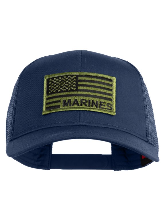 USA Green Flag Marines Patched Solid Cotton Twill Mesh Prostyle Cap - Navy OSFM