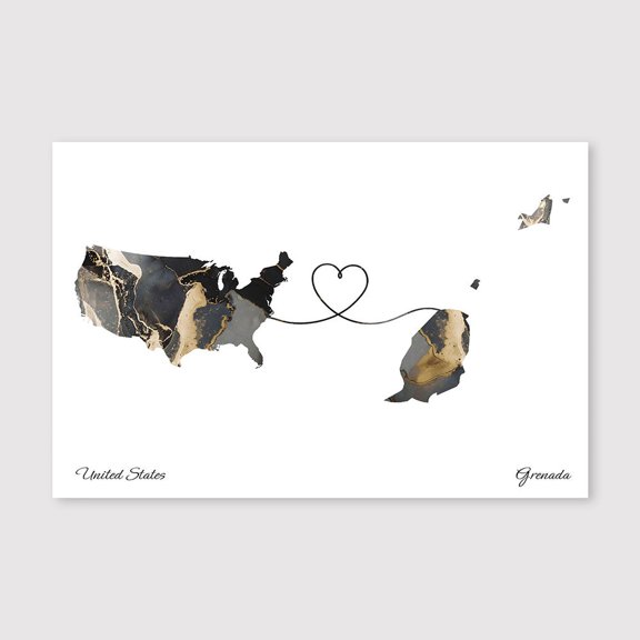 USA Grenada Connection Map Wall Art Print – Neutral Minimalist Geography Canvas Decor – 8x12 inch