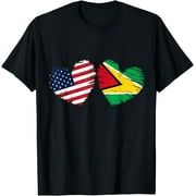 USA Guyana Flag Heart Valentines Day Guyanese American T-Shirt