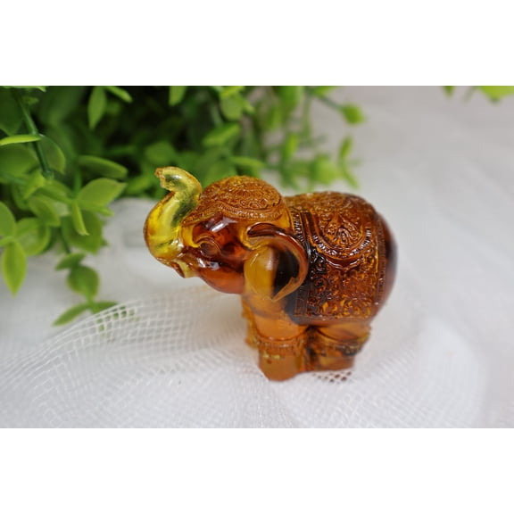 USA Handmade Baltic Amber Elephant Figurine by KIZIMA | Lucky Elephant with Raised Trunk | Prosperity Symbol and Unique Gift