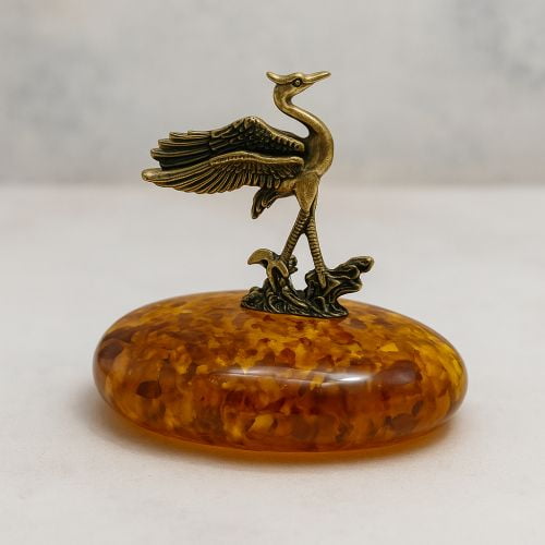 USA Handmade Brass Crane Figurine on Amber Base - KIZIMA