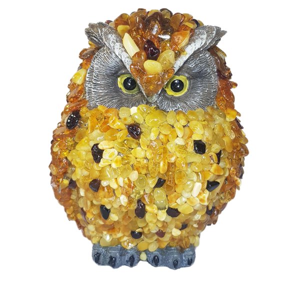 USA Handmade Owl Figurine Natural Baltic Amber KIZIMA