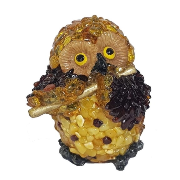 USA Handmade Owl Figurine Natural Baltic Amber KIZIMA