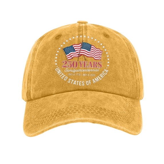 USA Hat for Men 250th Anniversary Distressed Cap 1776-2026 Patriotic Tribute Baseball Cap Adjustable Unisex Gifts for Patriots,Yellow