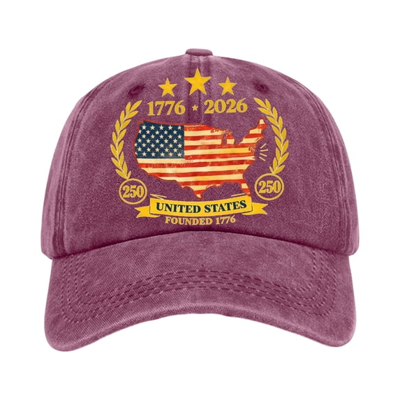 250th Anniversary USA Patriotic Hat Independence Day American Flag Cap Adjustable Embroidered Commemorative Cap Vintage Denim Gift for Men Veterans,Wine