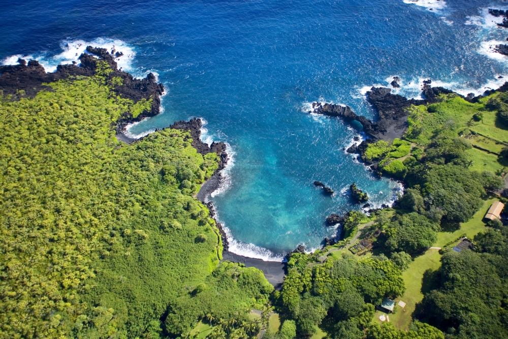 USA Hawaii Aerial View of Waianapanapa State Park Maui Canvas Art - Ron Dahlquist Design Pics (17 x 11)