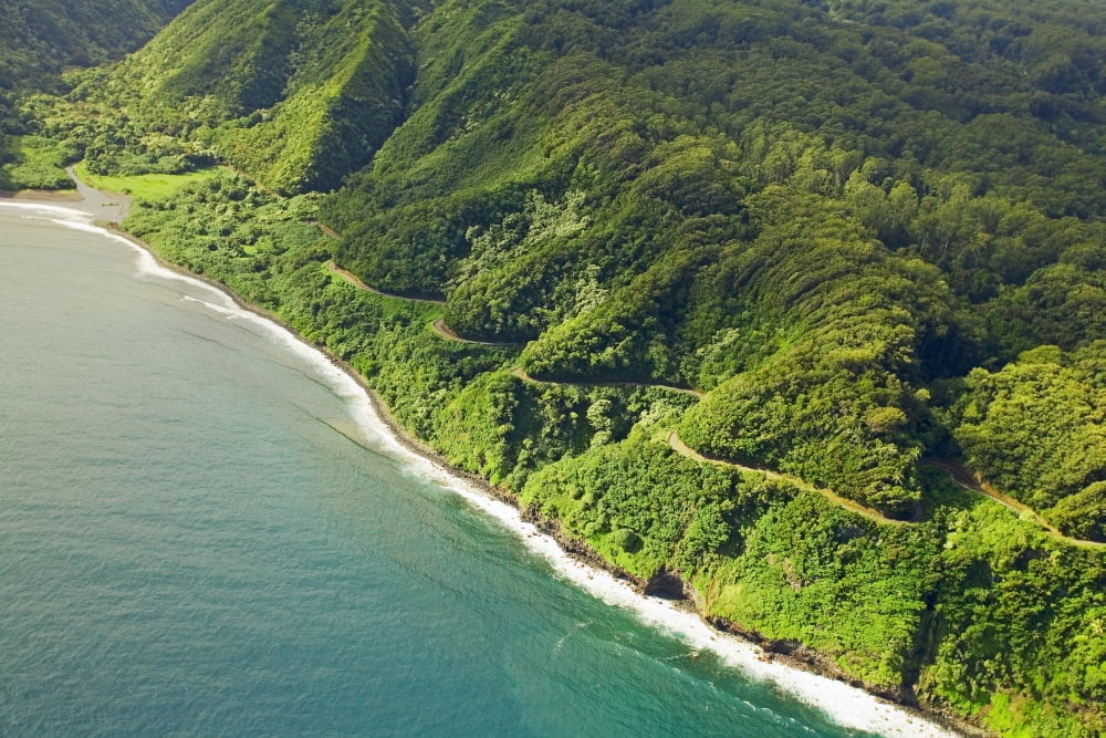 USA Hawaii Aerial view of road to Hana Maui Canvas Art - Ron Dahlquist Design Pics (17 x 11)