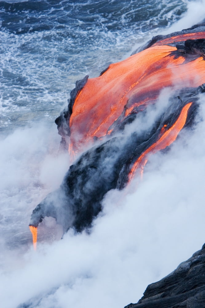 USA Hawaii Big Island View of Pahoehoe lava flowing into Pacific Ocean Kalapana Canvas Art - Ron Dahlquist Design Pics (11 x 17)