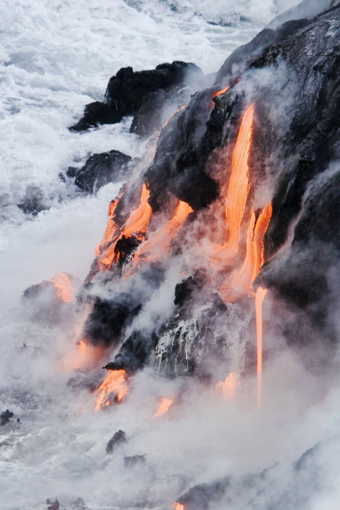 USA Hawaii Big Island View of Pahoehoe lava flowing into Pacific Ocean Kalapana Canvas Art - Ron Dahlquist Design Pics (22 x 34)