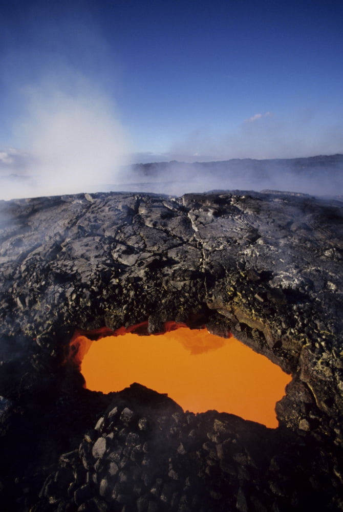 USA Hawaii Hawaii Volcanoes National Park Big Island East Rift Zone Opening To Active Lava Tube Showing Orange Glow Canvas Art - Ron Dahlquist Design Pics (22 x 34)