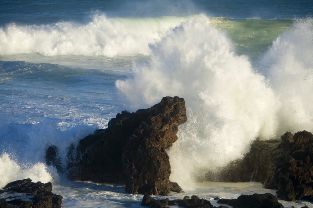 USA Hawaii Islands Maui Big Winter Surf Crashing On Rocks Hookipa Canvas Art - Ron Dahlquist Design Pics (34 x 22)