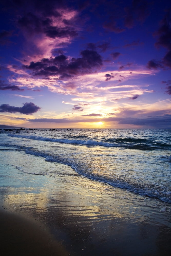 USA Hawaii Islands Maui Mokapu Beach Wailea Sunset Canvas Art - Ron Dahlquist Design Pics (11 x 17)