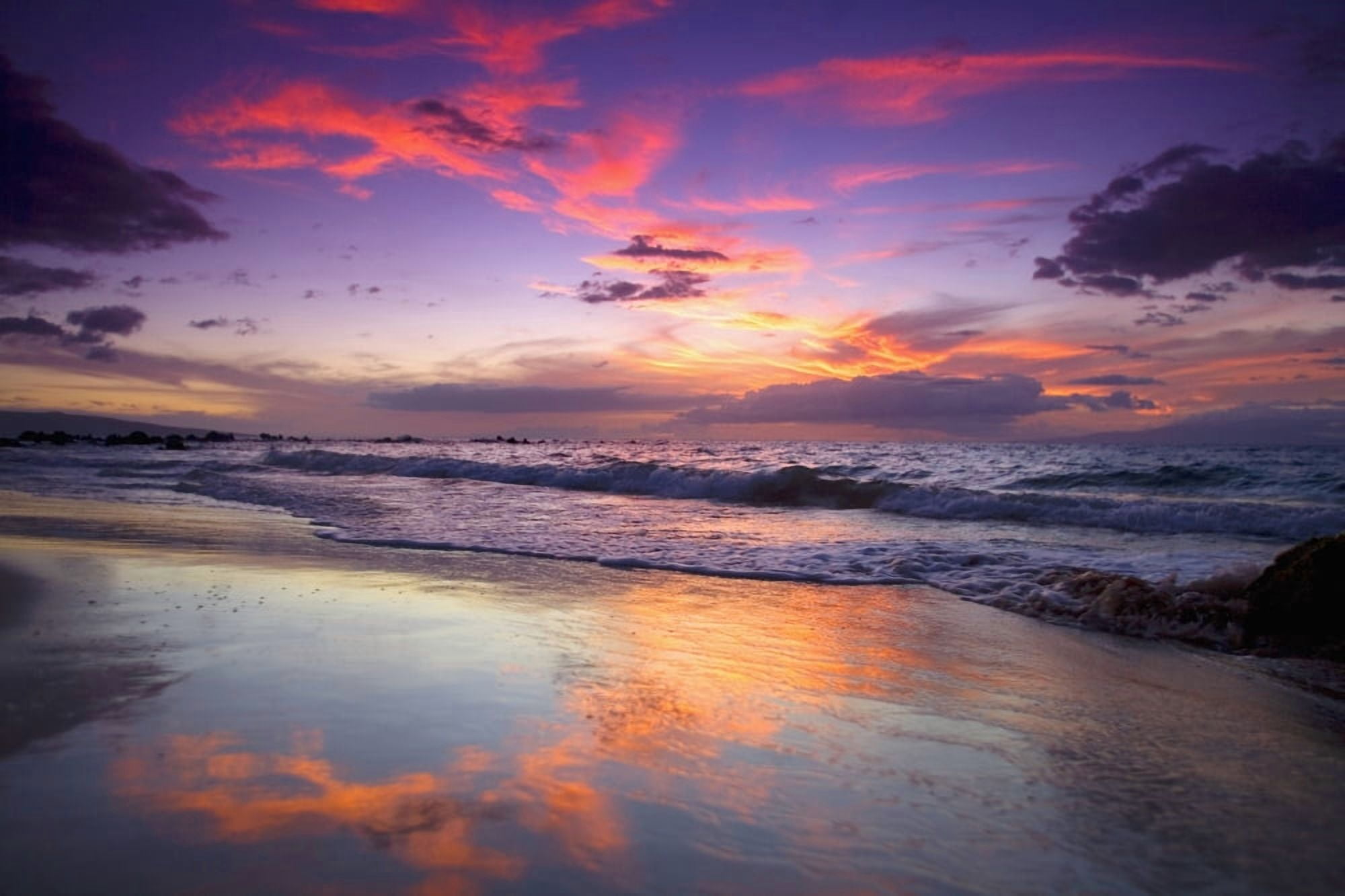 USA Hawaii Islands Maui Mokapu Beach Wailea Sunset Canvas Art - Ron Dahlquist Design Pics (34 x 22)