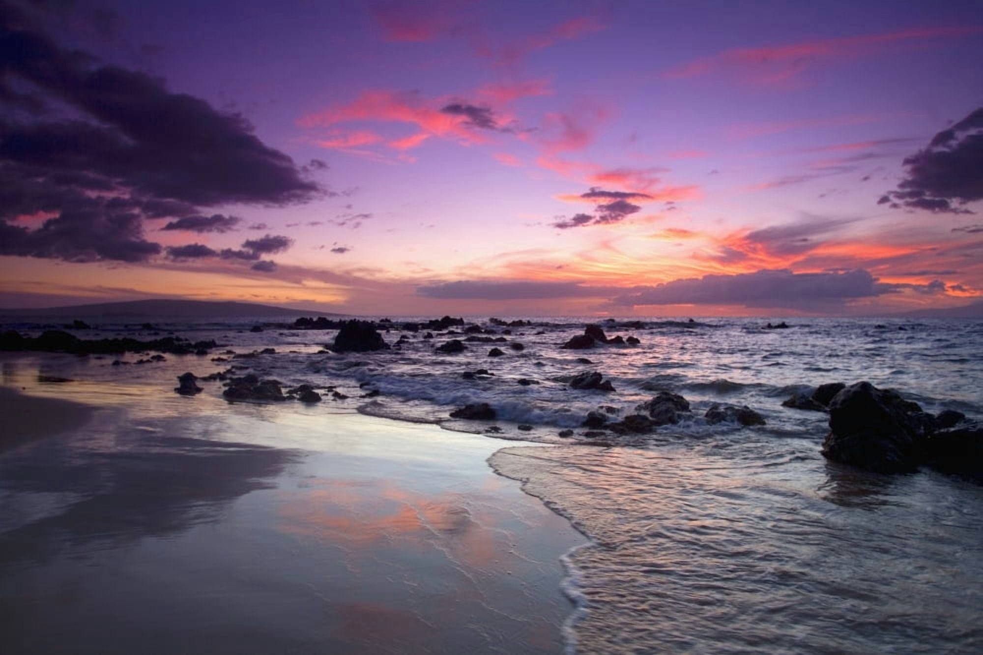 USA Hawaii Islands Maui Mokapu Beach Wailea Sunset Canvas Art - Ron Dahlquist Design Pics (34 x 22)
