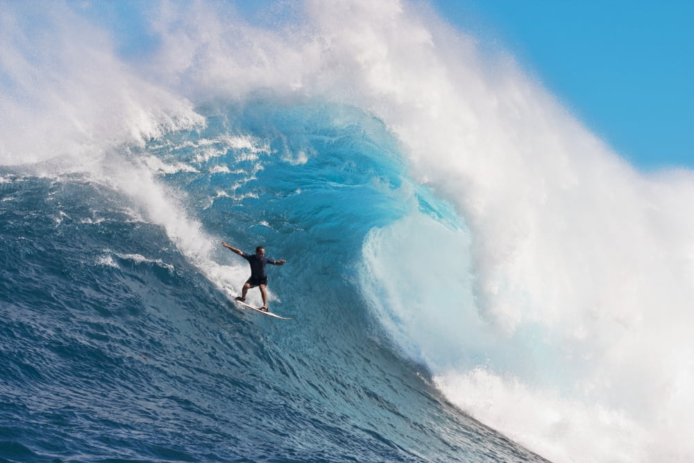 USA Hawaii Islands Maui Surfer On Huge Wave Peahi-Jaws Canvas Art - Dave Fleetham Design Pics (18 x 12)