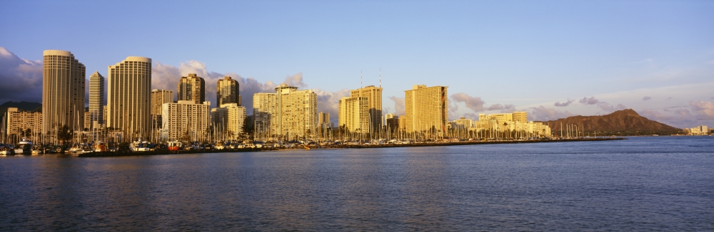 USA Hawaii Kauai View From Ocean Waikiki Waikiki And Diamond Head In The Afternoon Sunlight Canvas Art - Carl Shaneff Design Pics (29 x 9)