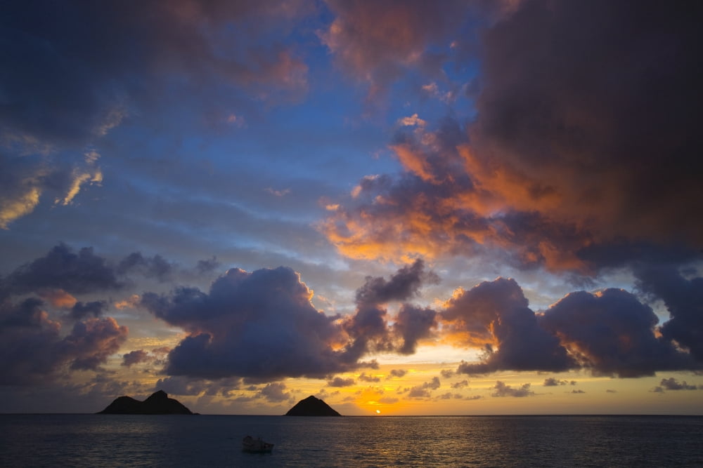 USA Hawaii Lanikai Clouds At Sunrise Mokulua Islands Canvas Art - Dana Edmunds  Design Pics (17 x 11)
