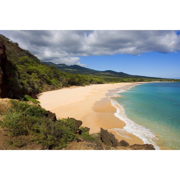 USA Hawaii Maui Elevated view of Oneloa or Big Beach Makena State Park Canvas Art - Ron Dahlquist Design Pics (17 x 11)