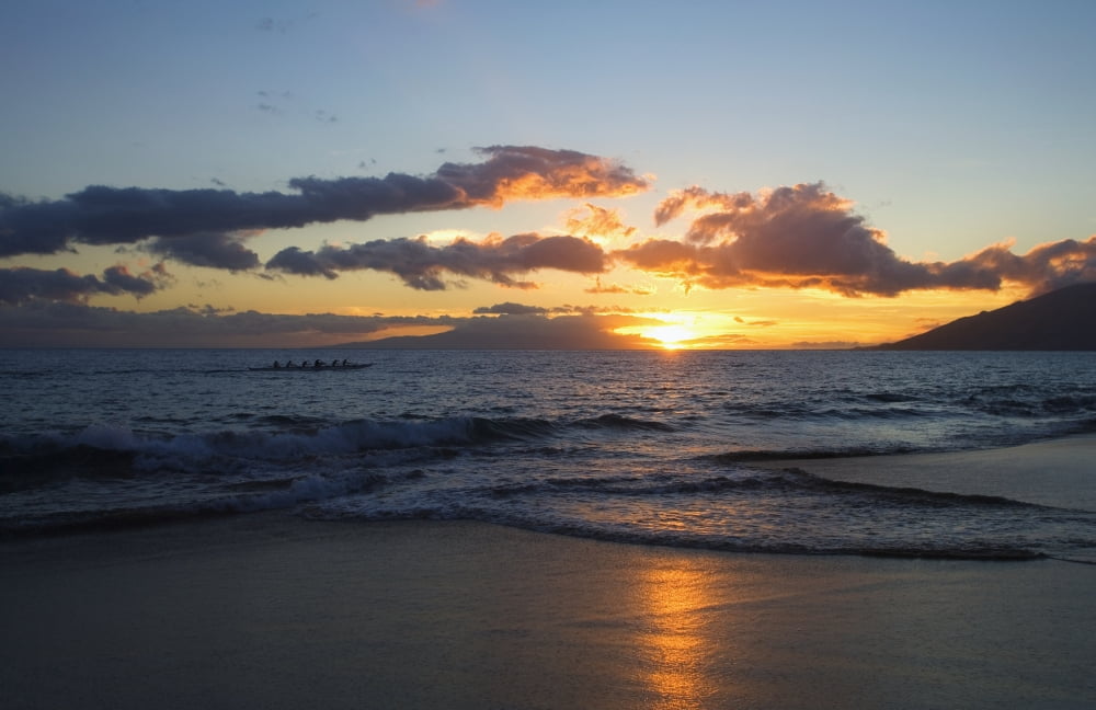 USA Hawaii Maui Sunset At Kamaole Beach One Kihei Canvas Art - Ron Dahlquist Design Pics (40 x 26)