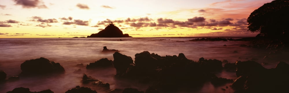 USA Hawaii Maui View Of Alau Island From Hana Shore At Sunrise Hana Canvas Art - Carl Shaneff Design Pics (36 x 12)