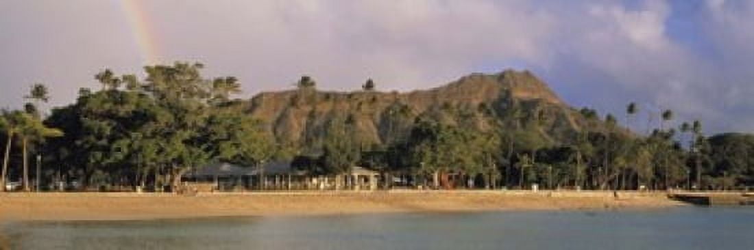 USA Hawaii Oahu Honolulu Diamond Head St Park View of a rainbow over a beach resort Canvas Art - Panoramic Images (18 x 6)