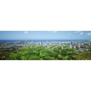 USA, Hawaii, Oahu, Panoramic View Of City Buildings And Greenery From Tantalus Lookout; Honolulu Poster Print (36 x 12)