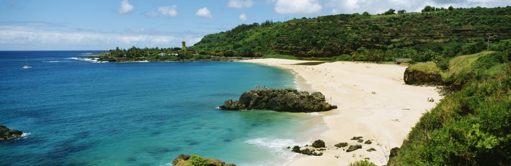 USA Hawaii Oahu View Of Beach And Ocean Waimea Bay Canvas Art - David Cornwell Design Pics (36 x 12)