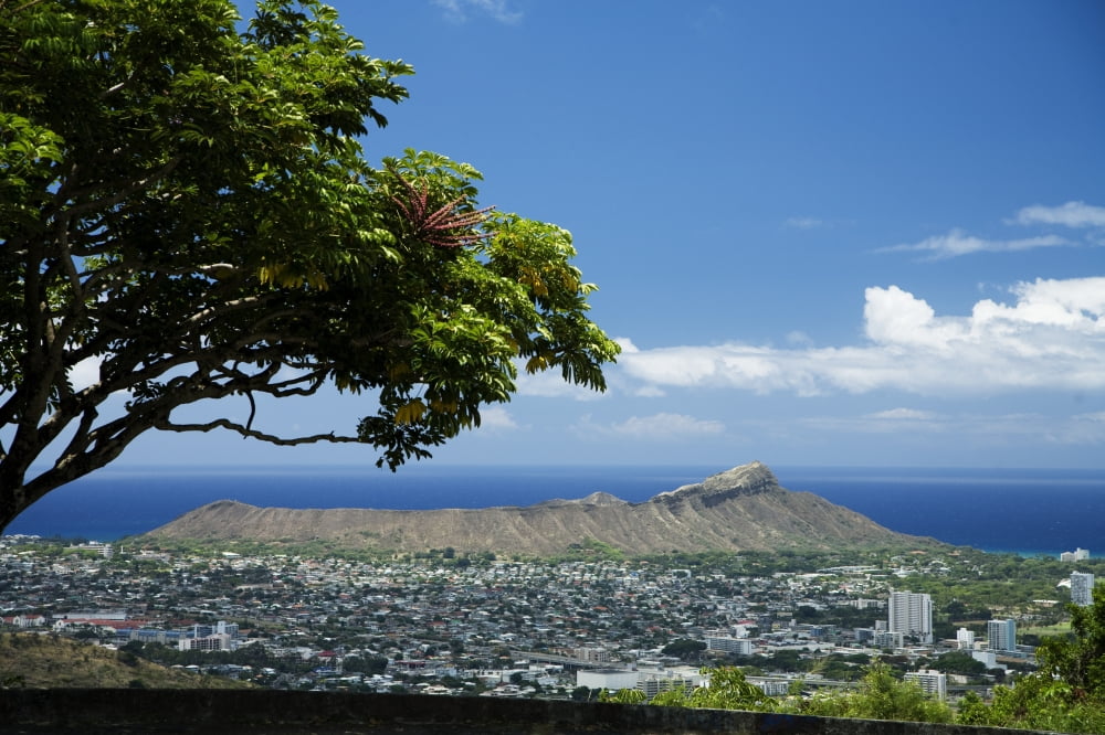 USA Hawaii Oahu Waikiki Diamond Head And Waikiki Seen From Tantalus Tantalus Canvas Art - Peter French Design Pics (34 x 22)