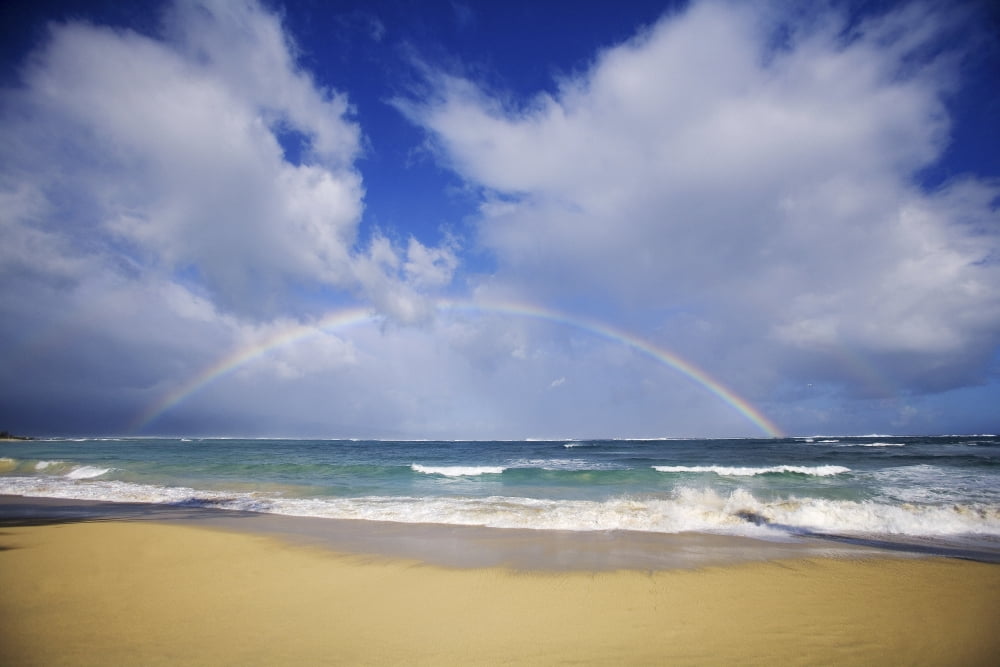 USA Hawaii Rainbow at Baldwin Beach Maui Canvas Art - Ron Dahlquist Design Pics (17 x 11)