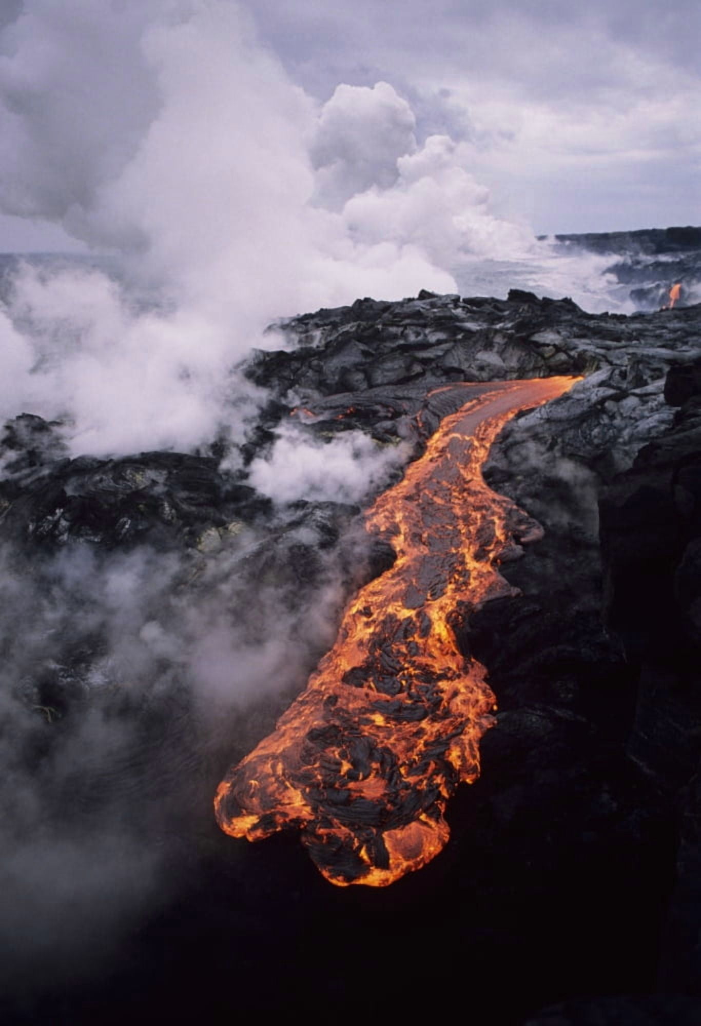 USA Hawaii USA Volcanoes National Park Big Island Hawaii Steam Clouds In Distance Molten Lava Flow Canvas Art - Ron Dahlquist Design Pics (11 x 17)